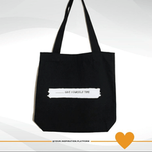 Load image into Gallery viewer, Give Yourself Time Tote, 100% Cotton Canvas - size 42cm x 42cm Tote Bags Your Inspiration Platform Black 
