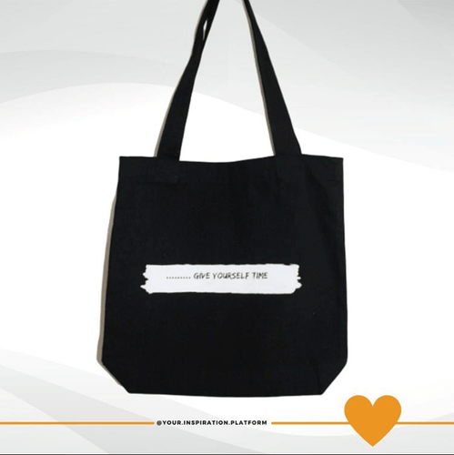 Give Yourself Time Tote, 100% Cotton Canvas - size 42cm x 42cm Tote Bags Your Inspiration Platform Black 
