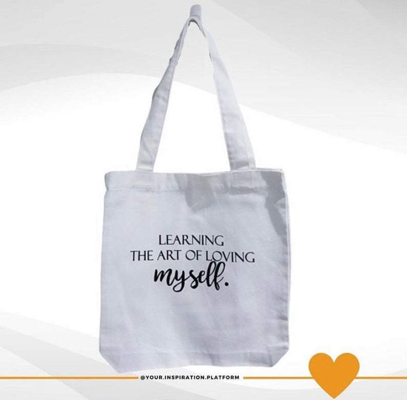 Learning the Art of Loving Myself Tote, 100% Cotton Canvas- size 42cm x 42cm Tote Bags Your Inspiration Platform Beige 
